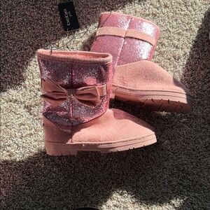 Bebe Sparkly Pink Boots with Bow
